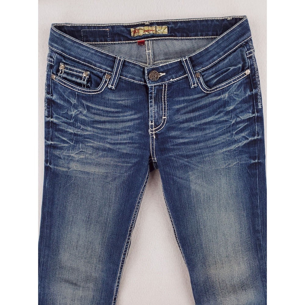 BKE Jeans Womens 28 Sabrina Flared Boot Distressed Thick Stitch Patchwork Y2K - Picture 2 of 16